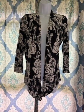 Cache Vintage Black White Open Front Cardigan M 90’s
